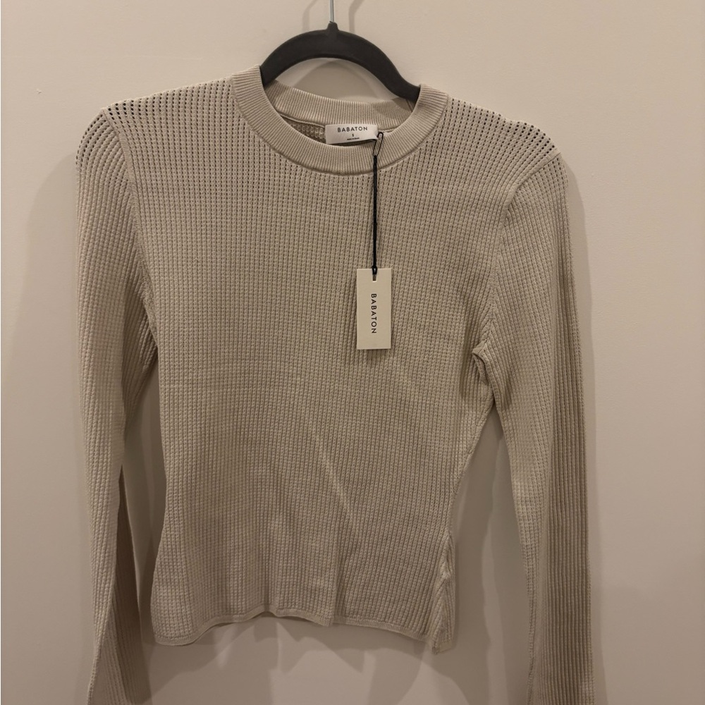 Babaton Cream Ribbed Fitted Sweater
